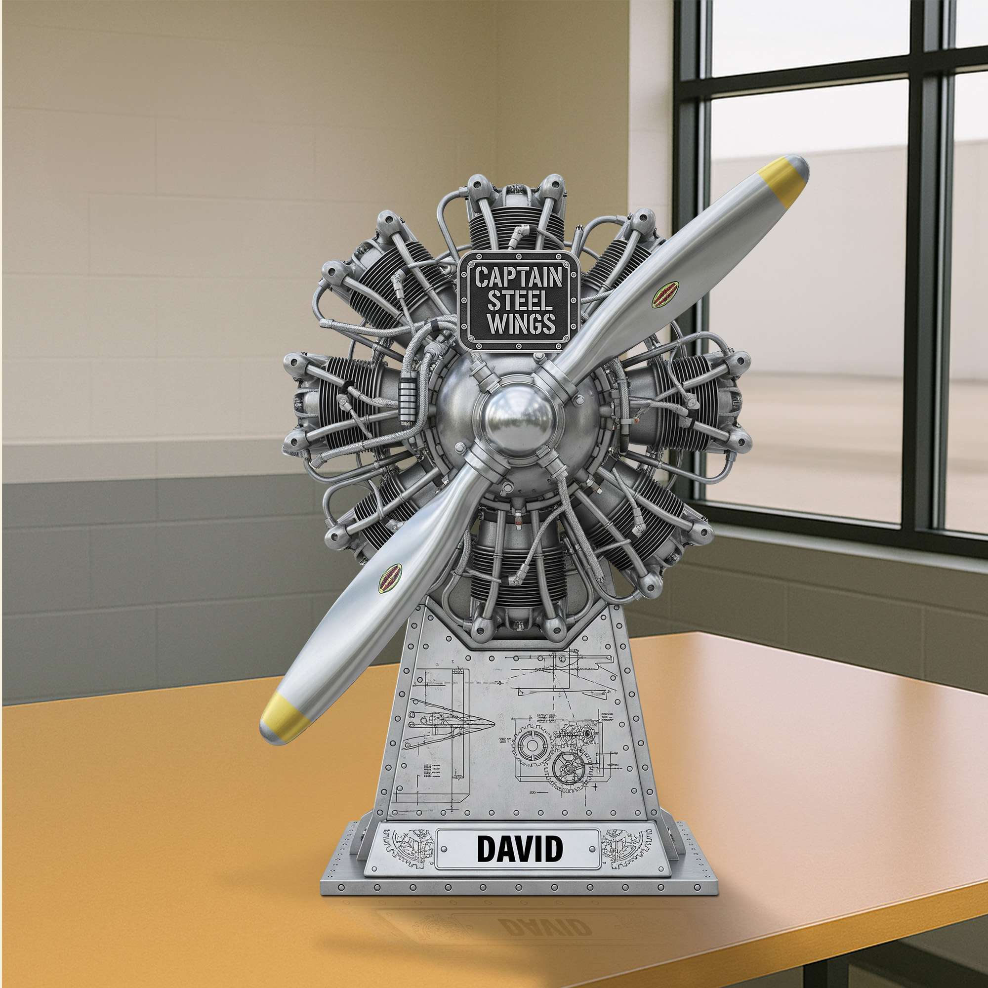Captain Steel Wings: Personalize Your Own Radial Airplane Engine Acrylic Plaque - A One-of-a-Kind Gift for Pilots and Aviation Enthusiasts Shaped Plaques PopCulturePrints