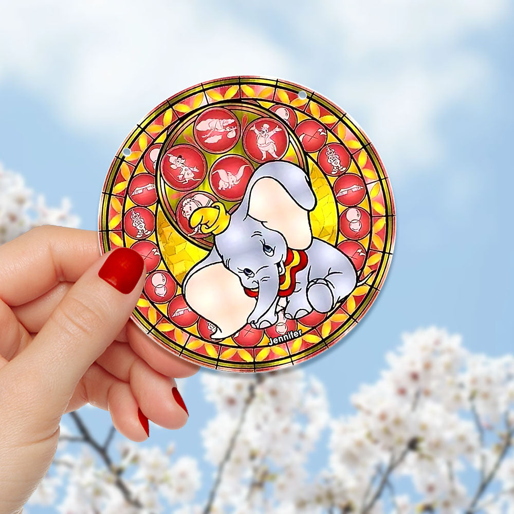 Personalized Christmas Suncatcher Ornament - Elephant Cartoon Design