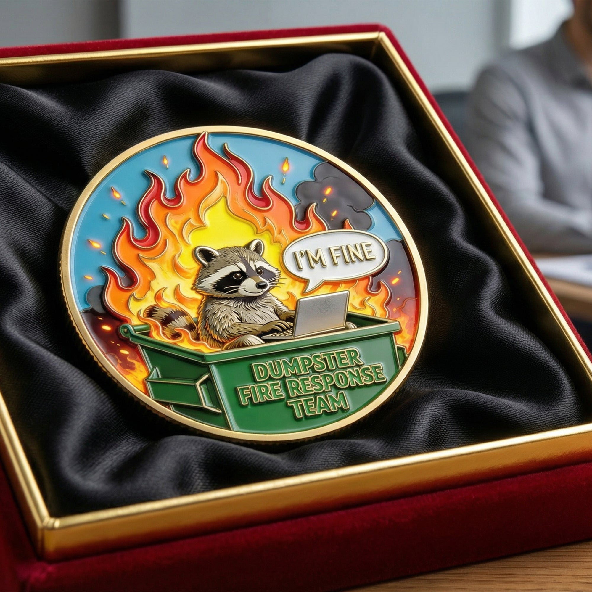 I'm Fine! - Funny Raccoon Dumpster Coin - Personalized Gifts for Office Workers Coin PopCulturePrints
