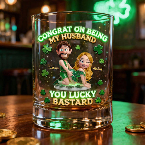 Congrats on Being My Husband - Fun Lucky Couple Patrick's Day Personalized Gift Glass PopCulturePrints
