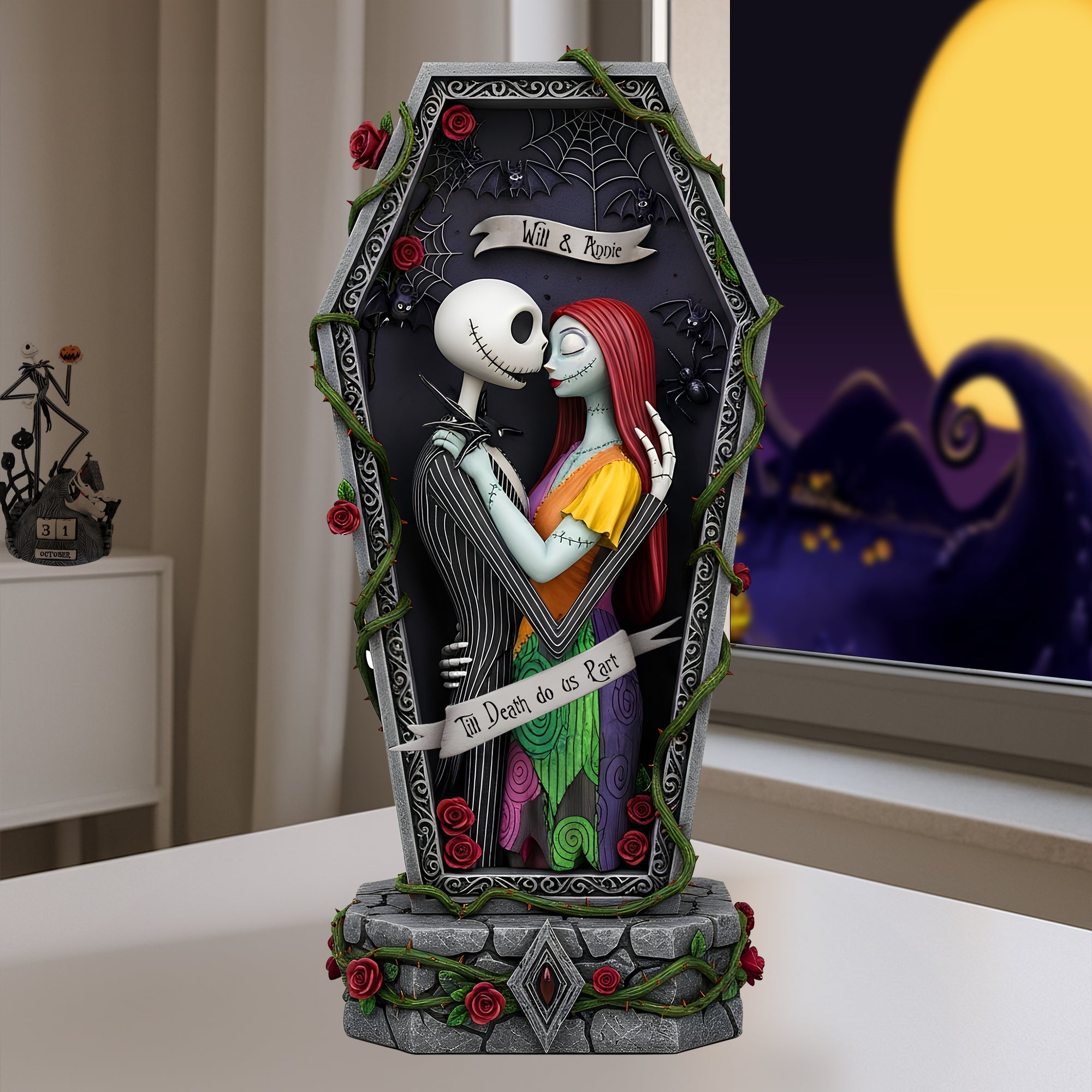 Forever in Spookiness: Customizable Spooky Couple Acrylic Plaque - Perfect Gift for Couples and Halloween Lovers Shaped Plaques PopCulturePrints