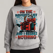 Load image into Gallery viewer, On The Naughty List Shirt - Perfect for Holiday Cheer Shirts PopCulturePrints
