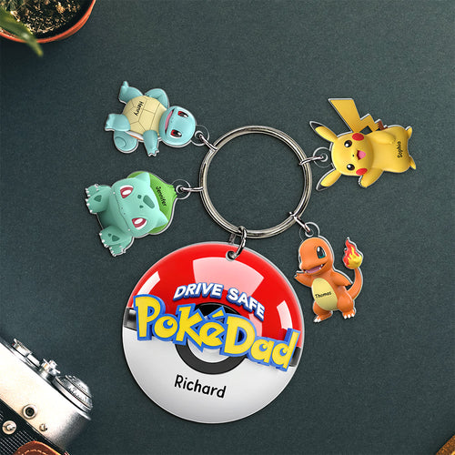 “Drive Safe, PokeDad!” - Personalized Acrylic Tag Keychain - Perfect Gift for Dad and Grandpa Keychains PopCulturePrints