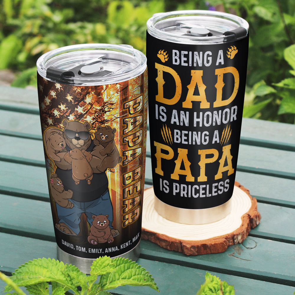 Personalized Papa Bear Tumbler - Custom Family Names Tumbler Cup PopCulturePrints