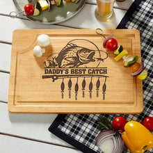 Load image into Gallery viewer, Dad&#39;s Best Catch – Personalized Wooden Cutting Board for Fishing Enthusiasts Wooden Cutting Board PopCulturePrints
