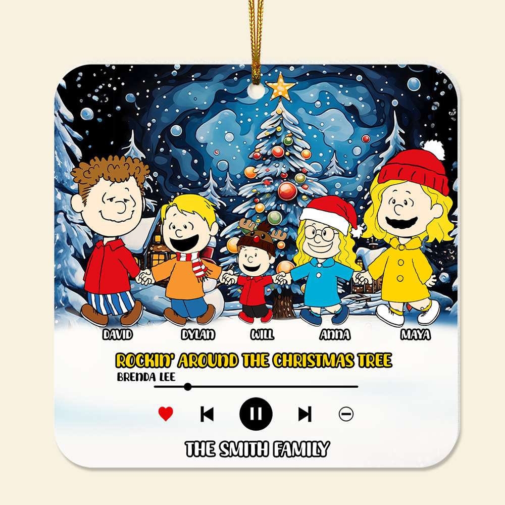 Personalized Family Christmas Acrylic Ornament - Cartoon Characters Around The Tree Ornament PopCulturePrints
