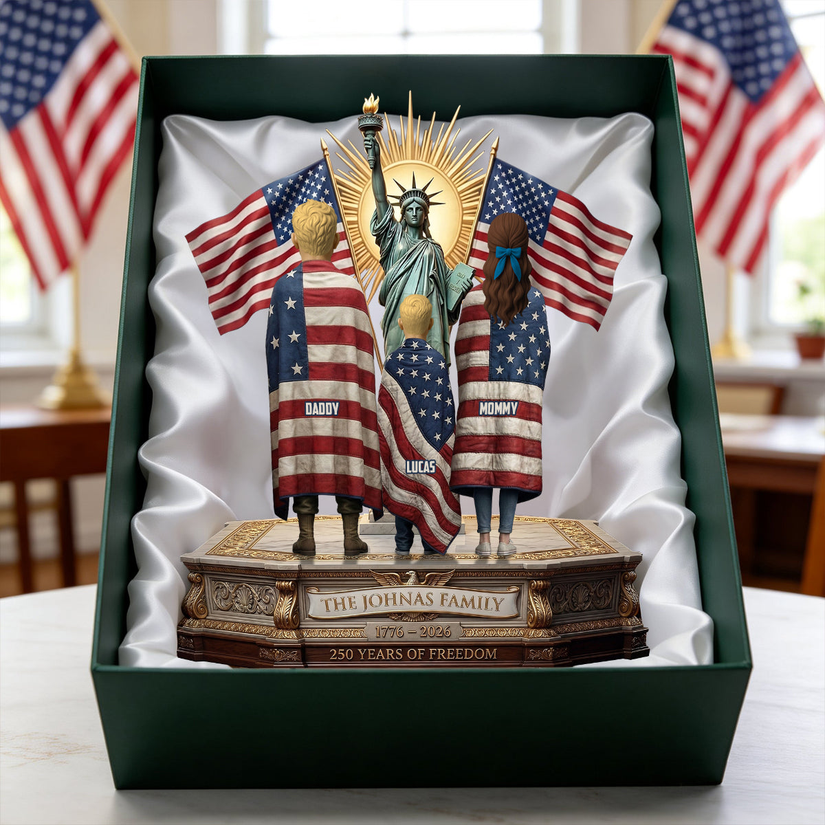 "Celebrate 250 Years of Freedom with Your Family!" - Custom Patriotic Family Plaque - Personalized Gift for Loved Ones Shaped Plaques PopCulturePrints