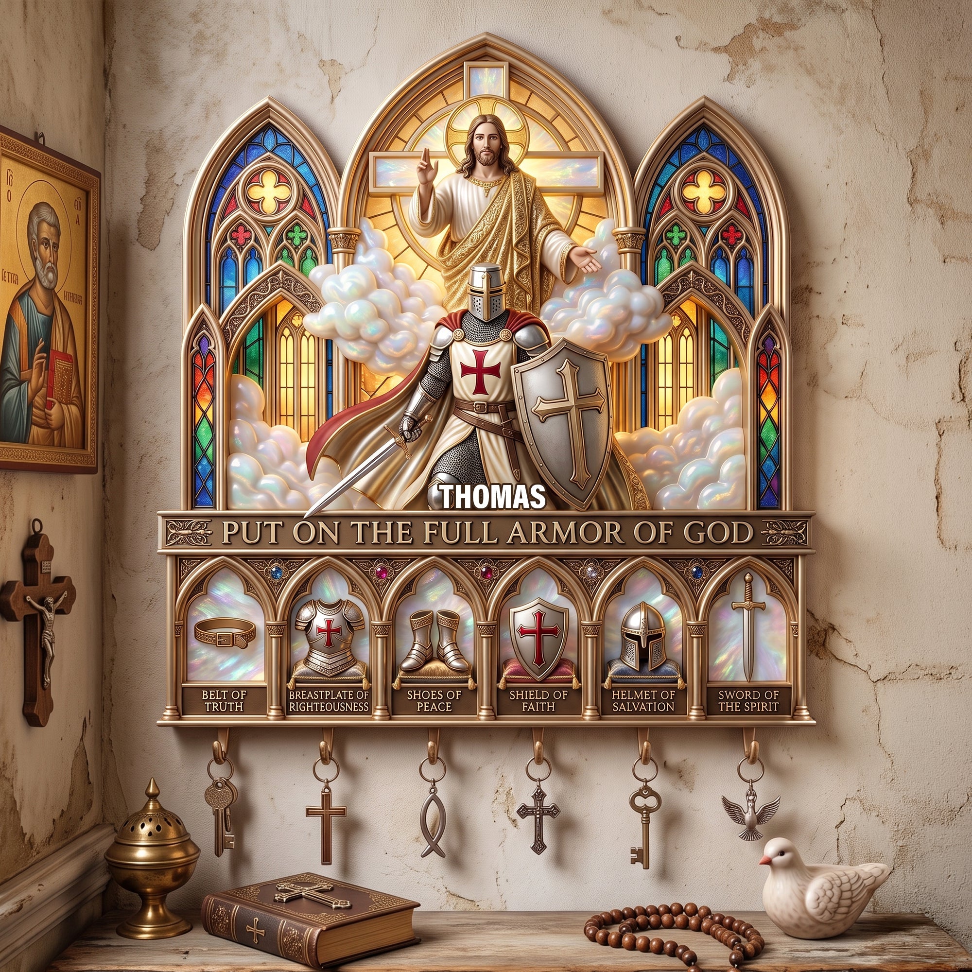 Full Armor Of God Acrylic Key Hanger- Personalized Christian Gifts 01palu140726 Key Hanger PopCulturePrints