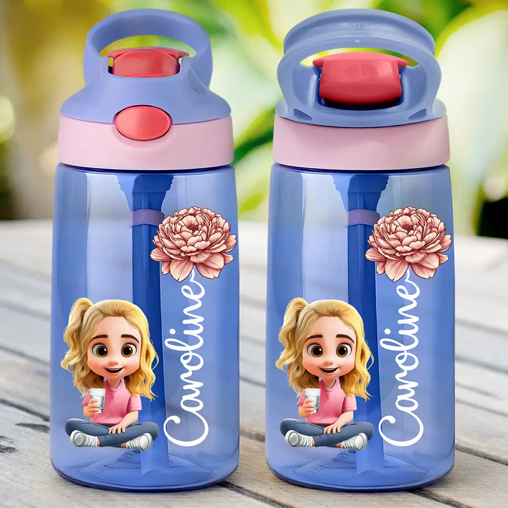 Personalized Kids Water Bottle With Straw - Birth Flower Design for Joyful Hydration Kids Water Bottle With Straw PopCulturePrints