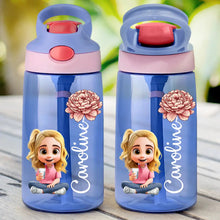 Load image into Gallery viewer, Personalized Kids Water Bottle With Straw - Birth Flower Design for Joyful Hydration Kids Water Bottle With Straw PopCulturePrints
