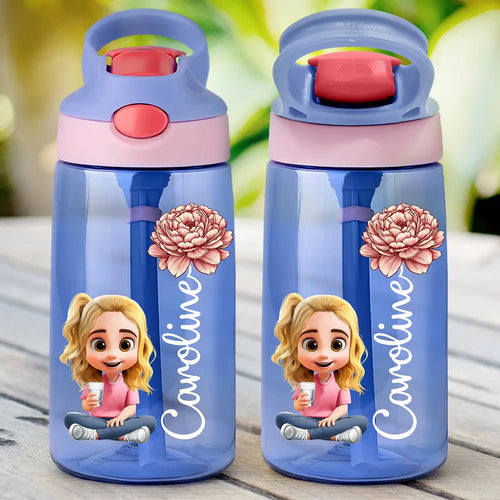 Personalized Kids Water Bottle With Straw - Birth Flower Design for Joyful Hydration Kids Water Bottle With Straw PopCulturePrints
