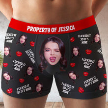 Load image into Gallery viewer, Custom Photo Boxer Shorts for Couples - I Licked It So It's Mine Boxer Briefs PopCulturePrints
