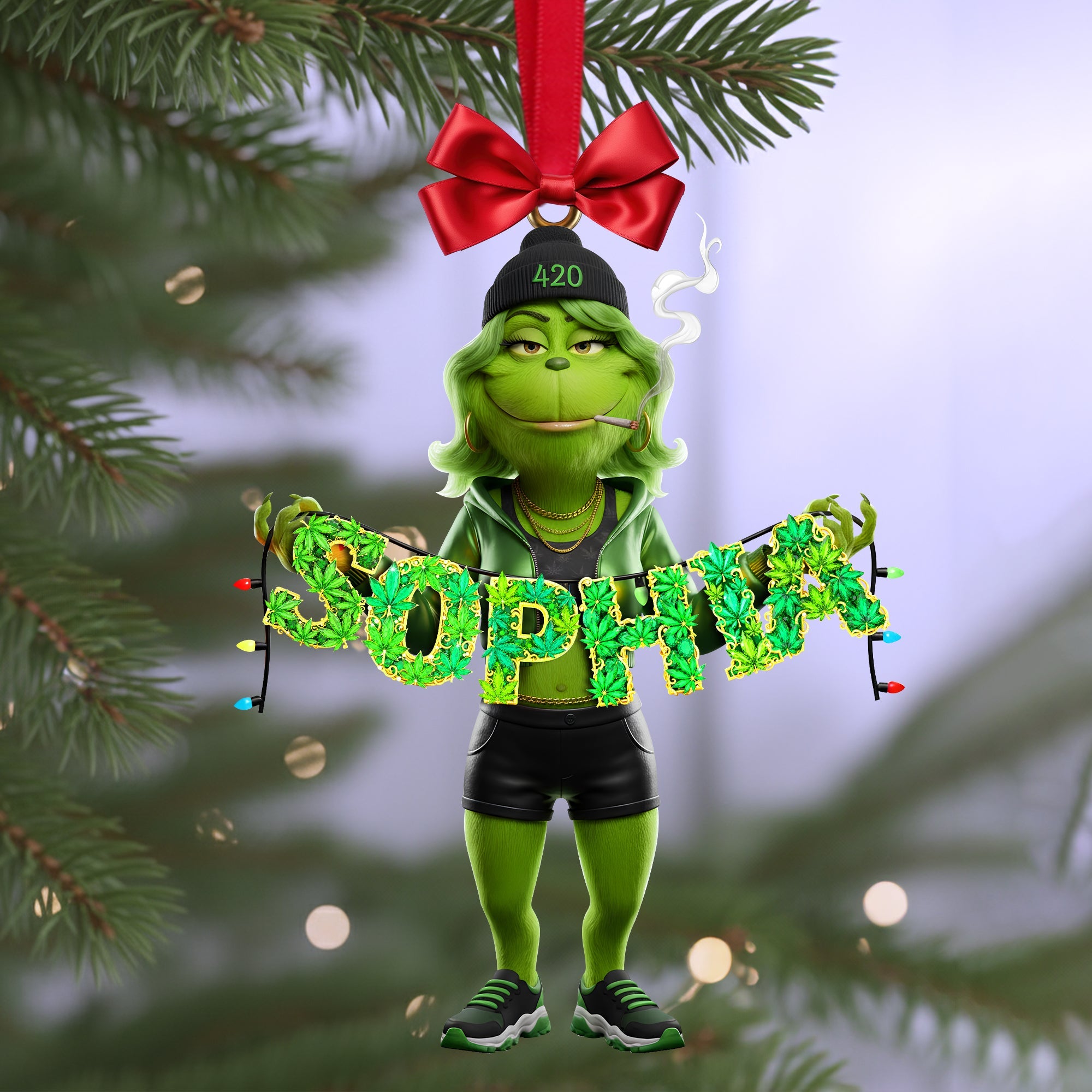 "Embrace Your Unique Vibe: Green Monster Alphabet Letter Ornament - Personalized Gift for Stoners" Ornament PopCulturePrints
