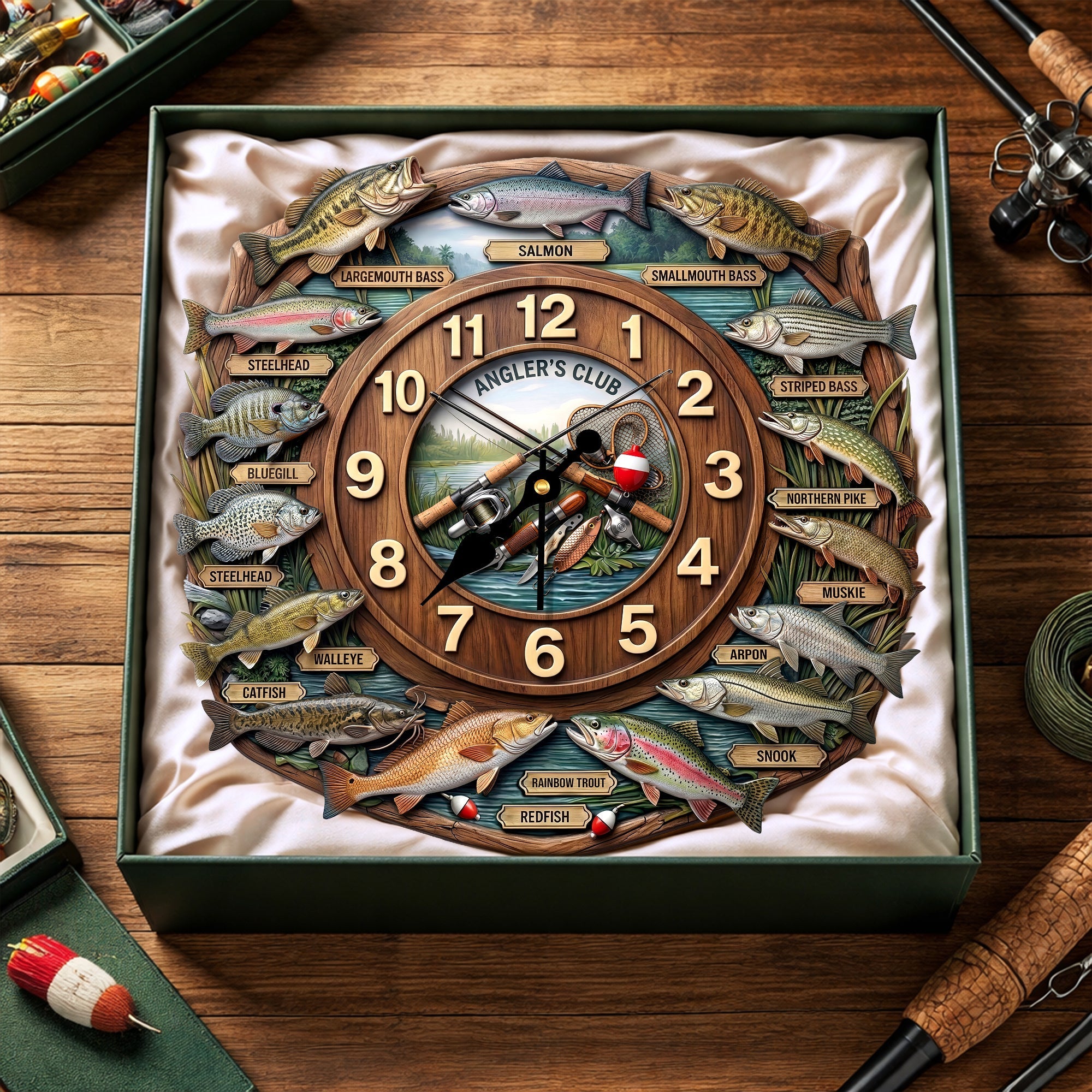 Time for Fishing: Personalized Fishing Lover Clock - Custom Wall Clock for Fishing Enthusiasts Hanging Wall Clock PopCulturePrints