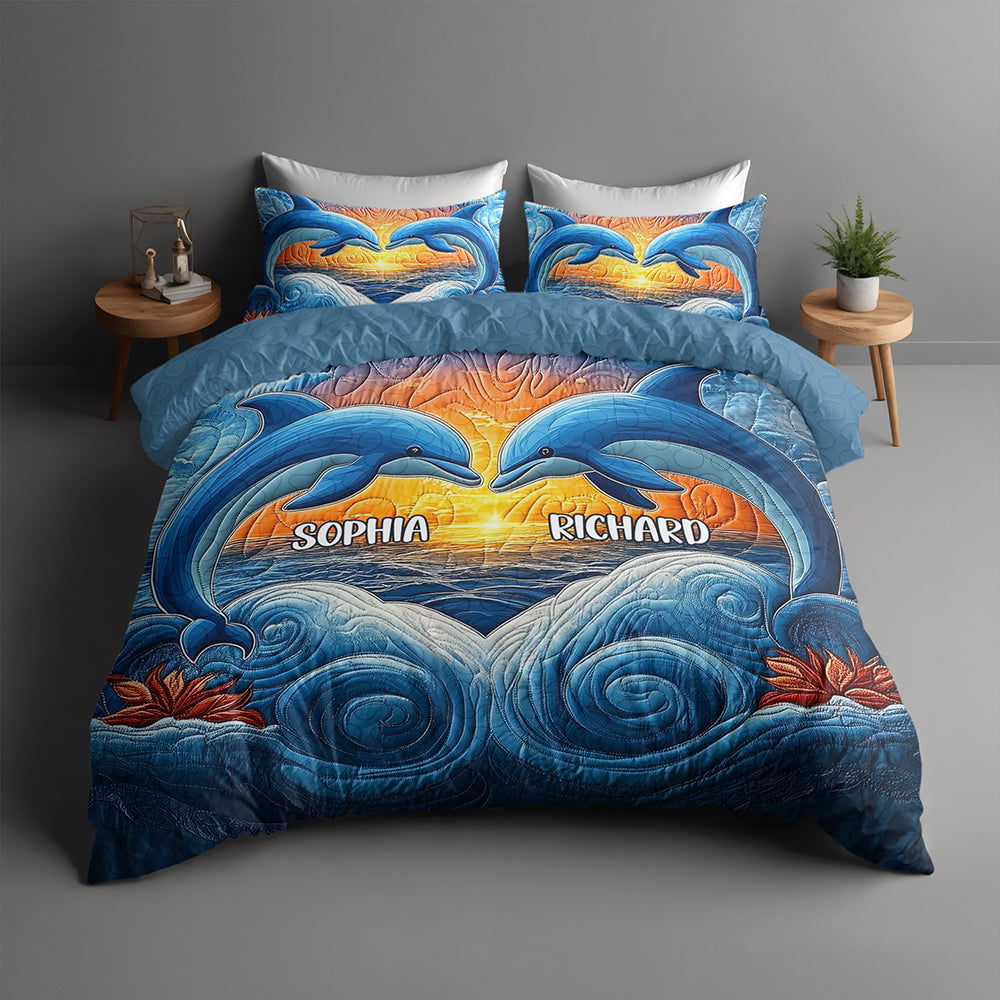Personalized Dolphin Couple Quilt Bedding Set - A Touch of Ocean Magic Blanket PopCulturePrints