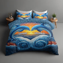 Load image into Gallery viewer, Personalized Dolphin Couple Quilt Bedding Set - A Touch of Ocean Magic Blanket PopCulturePrints
