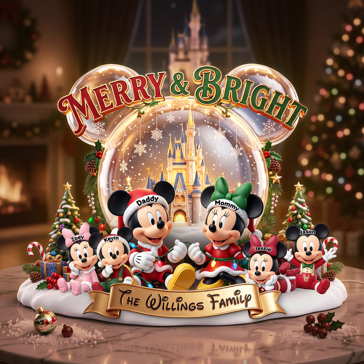 Merry & Bright Christmas Acrylic Light Box - Personalized Family Gift Light Box PopCulturePrints