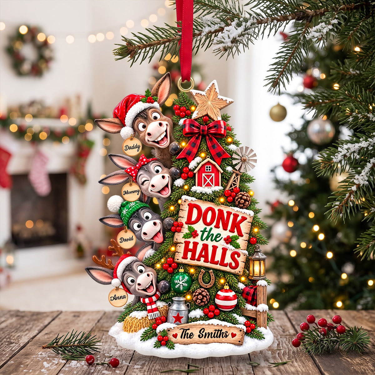 Donk the Halls - Clumsy Donkey Christmas Tree Ornament | Personalized Gift for Families
