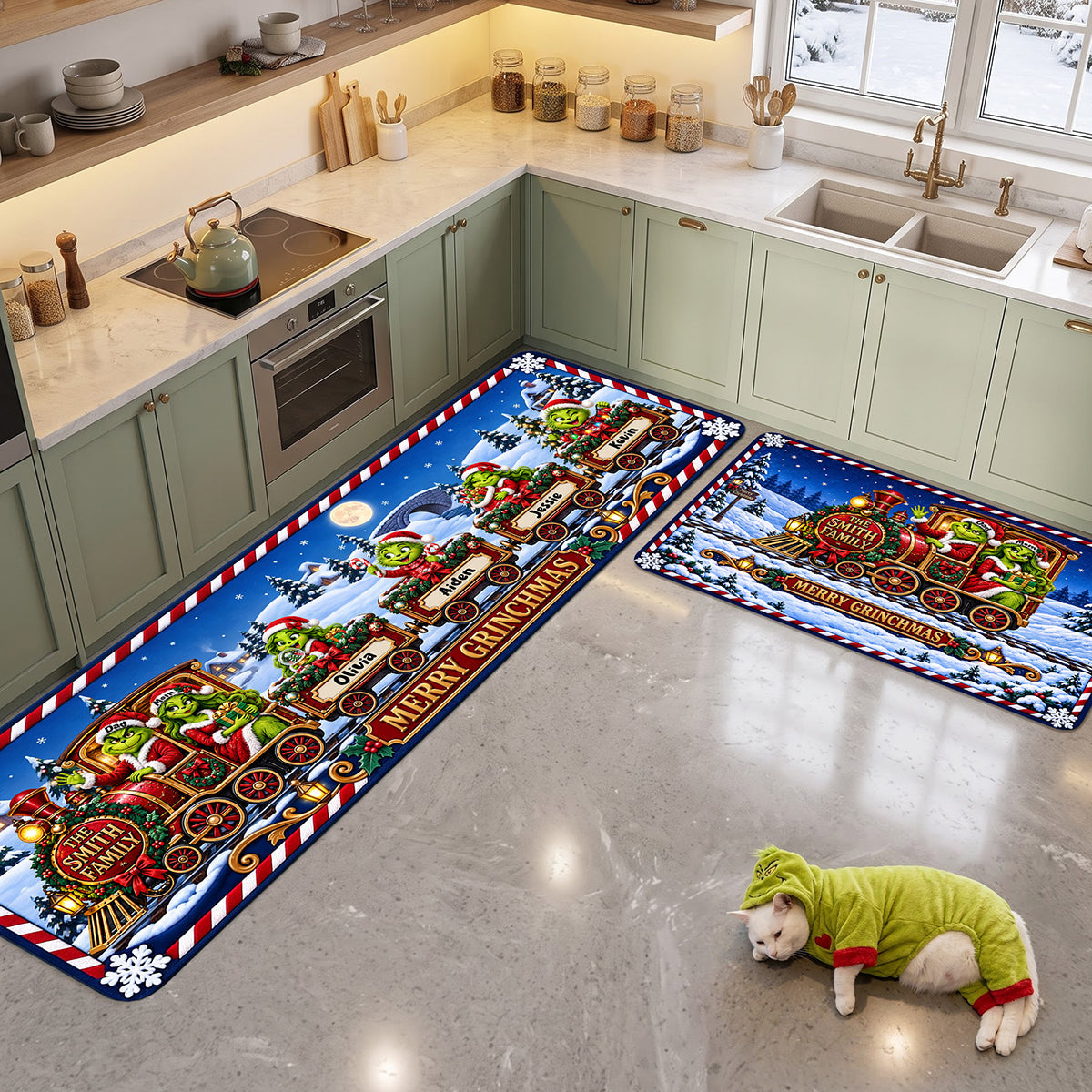 “Choo-choo! Celebrate the Season!” - Festive Fun Train Runner Rug, Personalized Christmas Gift for Family and Friends