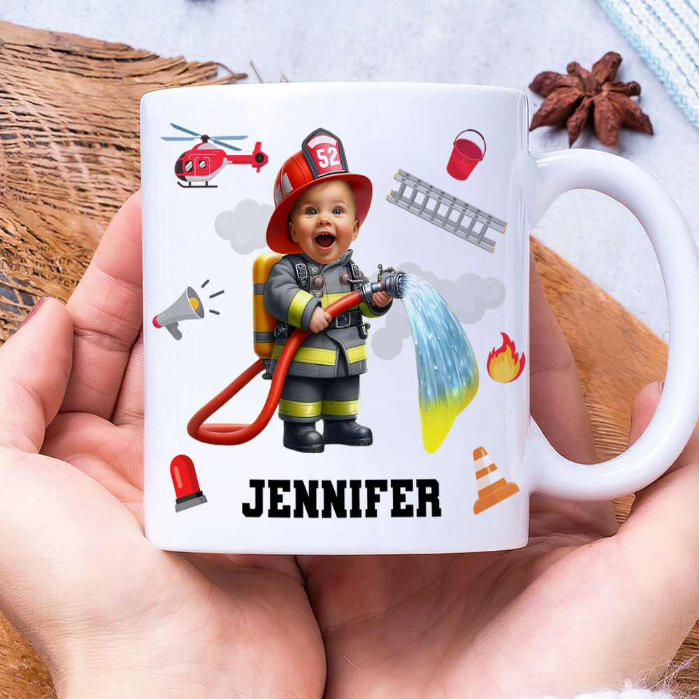 Personalized Firefighter Kid Photo Coffee Mug Coffee Mug PopCulturePrints