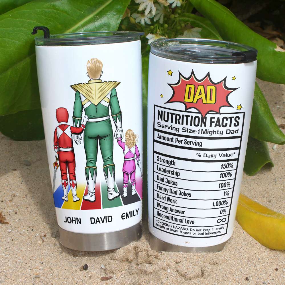 Personalized Super Dad Nutrition Facts Tumbler - Custom Gift for Father's Day