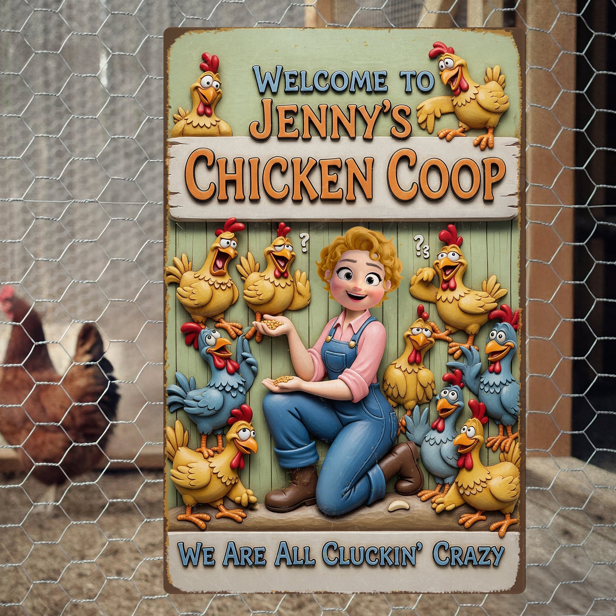Welcome to Jenny's Chicken Coop - Personalized Metal Sign for Farm Girls Metal Signs PopCulturePrints