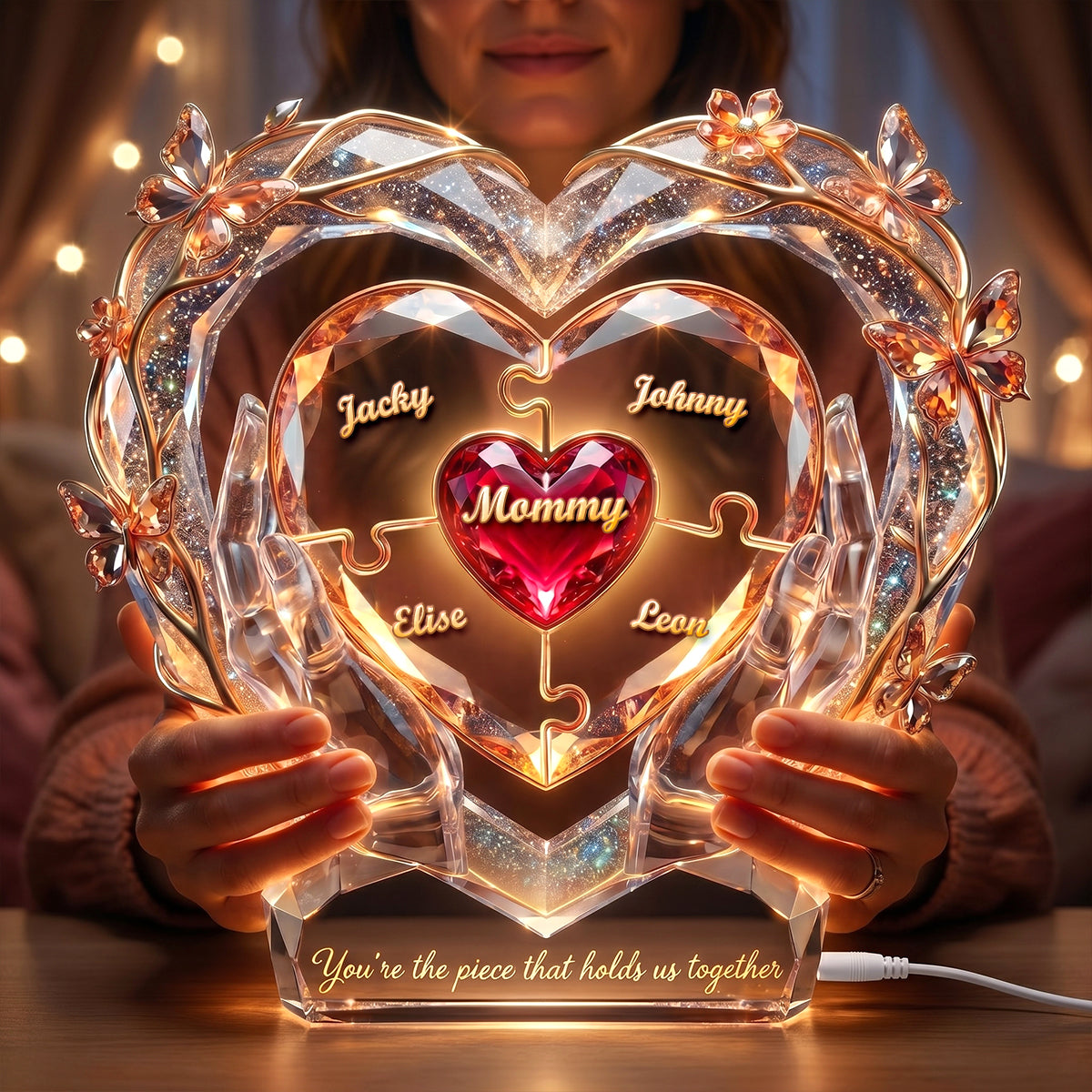 "You're the piece that holds us together" - Personalized Mommy Heart Lightbox Gift for Mom, Grandma, and Loved Ones Light Box PopCulturePrints