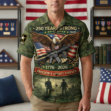 Load image into Gallery viewer, “250 Years Strong” – Unique Hawaiian Shirt Celebrating American Heritage – Personalized Gifts for Veterans Hawaiian Shirts PopCulturePrints
