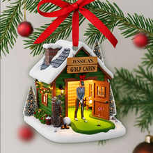 Load image into Gallery viewer, “Tee Off into Joy!” - Custom Golf Cabin Christmas Ornament - Personalized Gift for Golf Lovers Ornament PopCulturePrints
