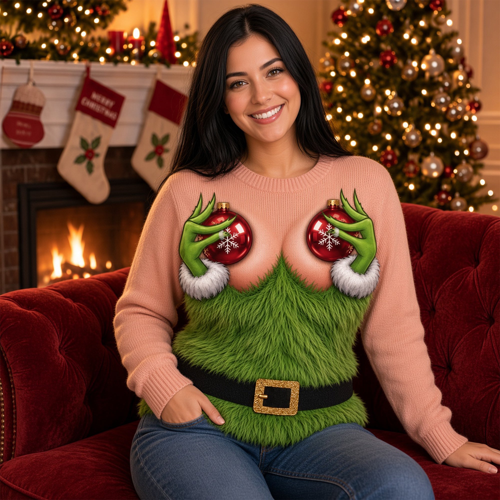 "Bring Holiday Cheer with a Twist!" - Funny Merry Mischief Ugly Sweater - Personalized Gift for Her
