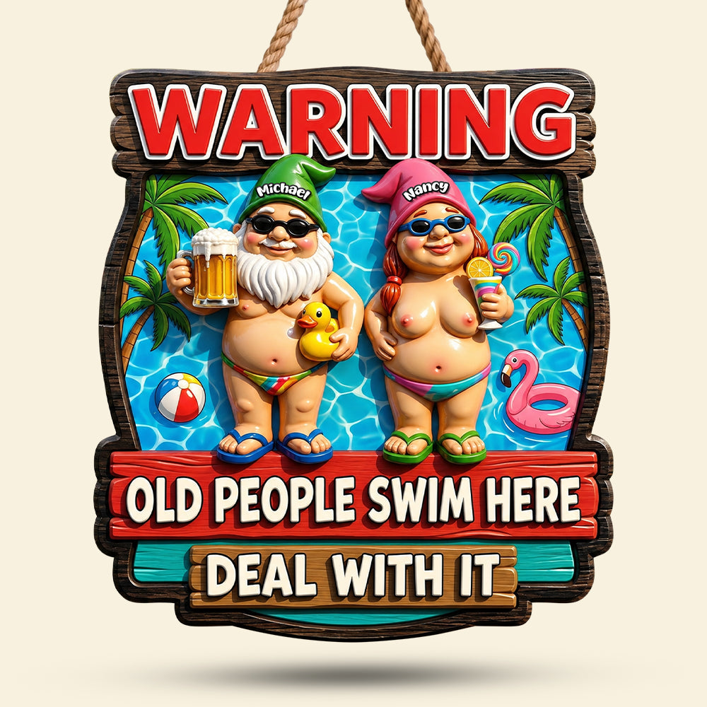 Warning: Old People Swim Here - Personalized Metal Sign for Couples