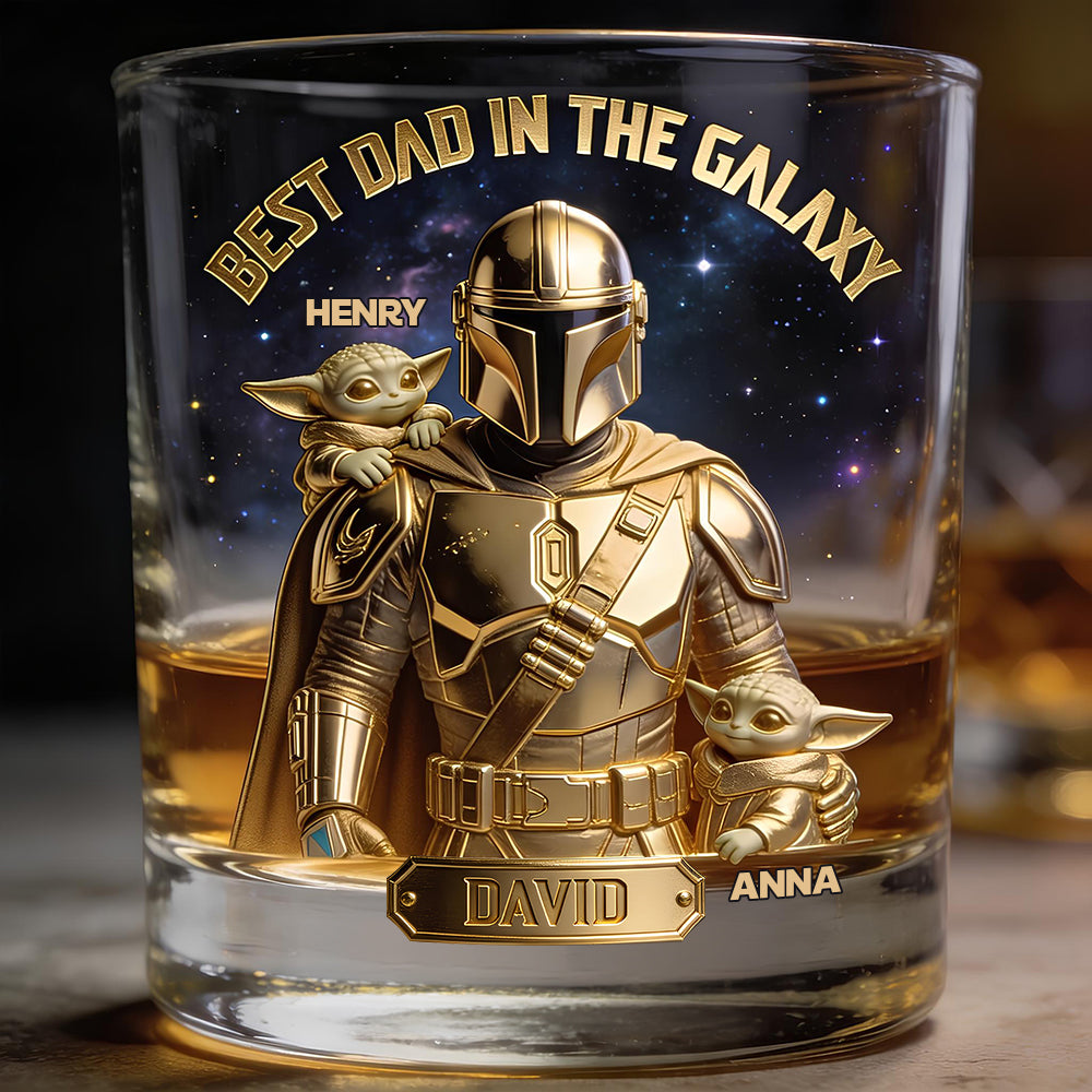 “Best Dad in the Galaxy” - Personalized Round Glass - Gift for Dad, Grandpa, and All Star Dads Glass PopCulturePrints