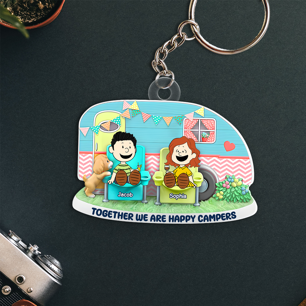 Personalized Happy Campers Couple Keychain Keychains PopCulturePrints