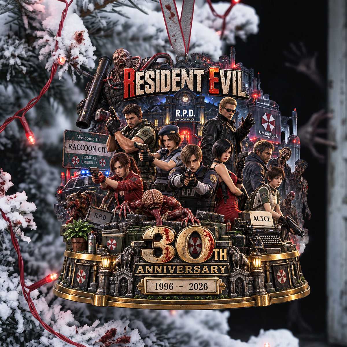 "Survive the Horror! Celebrate 30 Years of Resident Evil - Personalized Ornament Gift for Gamers and Horror Fans" Ornament PopCulturePrints