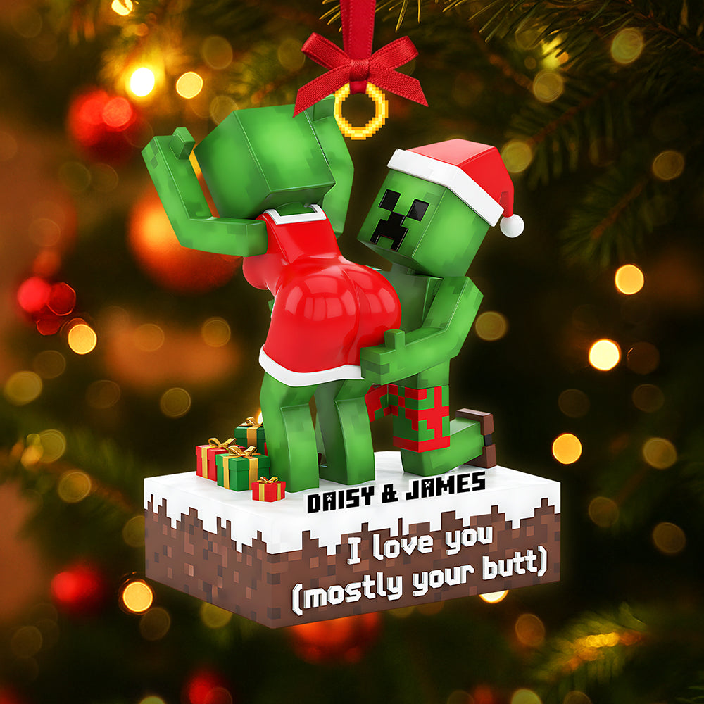 I Love You (Mostly Your Butt) - Personalized Lego Couple Acrylic Ornament Ornament PopCulturePrints