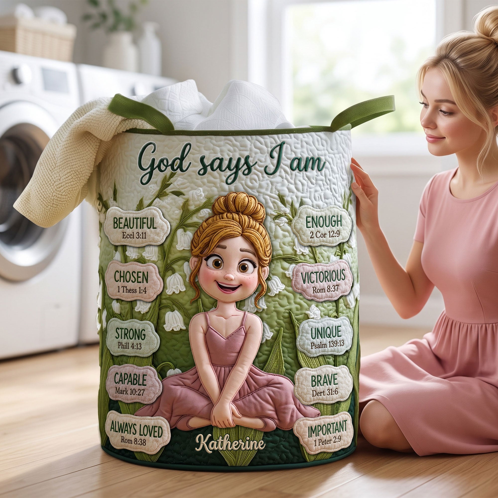 Lovely Birth Flower Quilted Laundry Basket - Personalized Gifts For Girls 05qhti170726 Laundry Basket PopCulturePrints