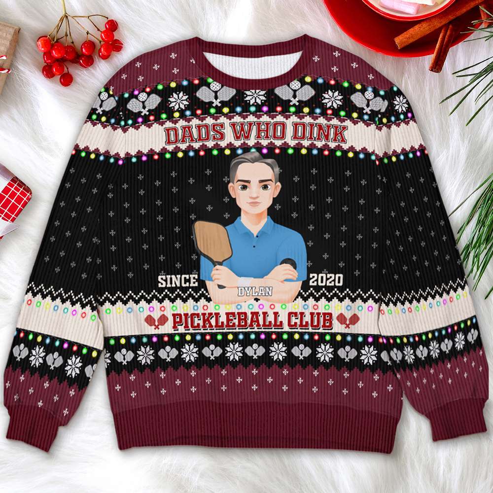 Custom Pickleball Dad Christmas Sweatshirt - Personalized Gift Ugly Christmas Sweater PopCulturePrints