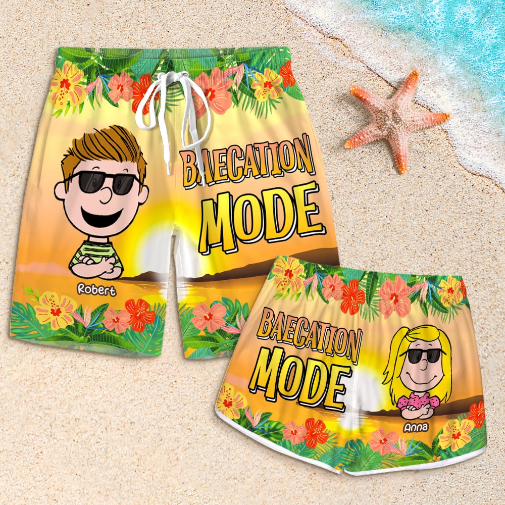 Personalized Beach Vacation Couple Shorts - Baecation Mode