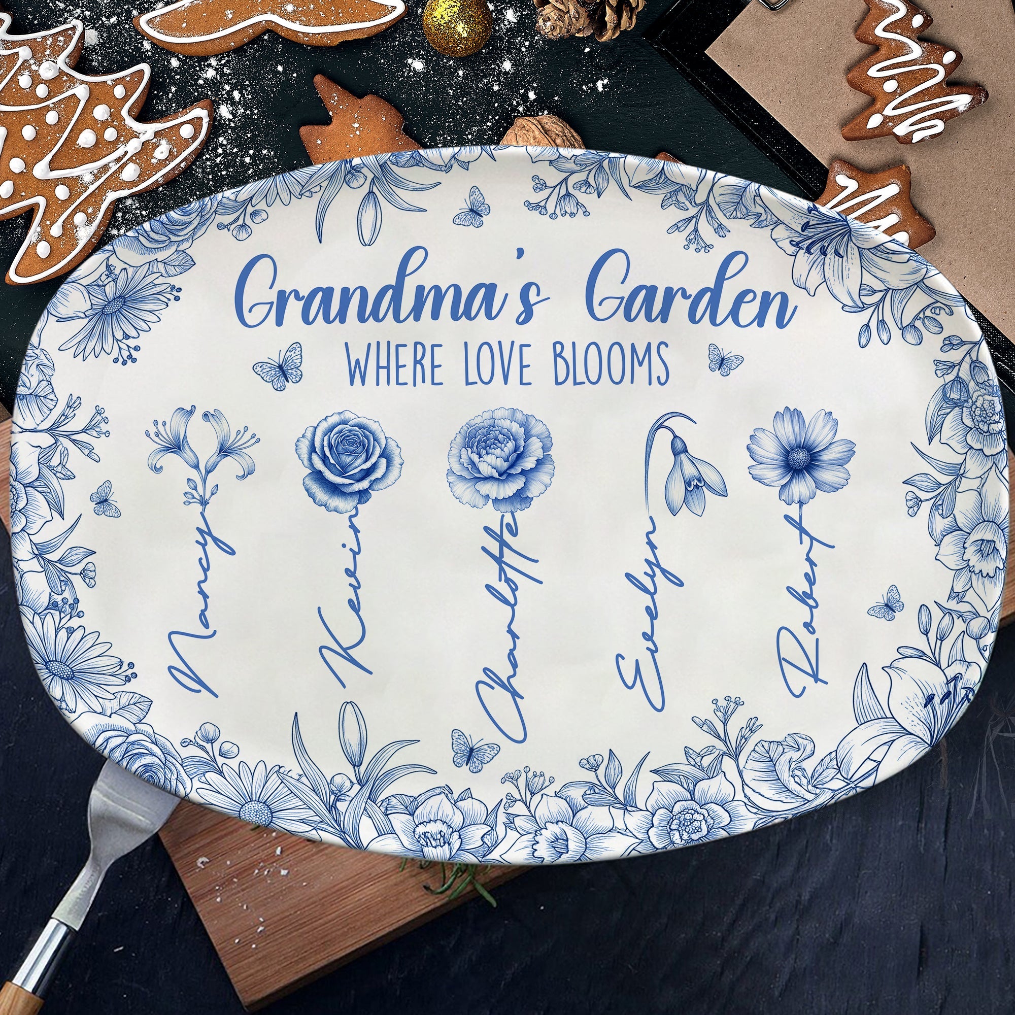 “Grandma's Garden: Where Love Blooms” - Personalized Birth Month Flowers Plate - Custom Gifts for Grandma and Family Plates PopCulturePrints