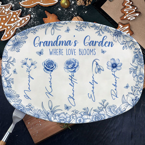 “Grandma's Garden: Where Love Blooms” - Personalized Birth Month Flowers Plate - Custom Gifts for Grandma and Family Plates PopCulturePrints