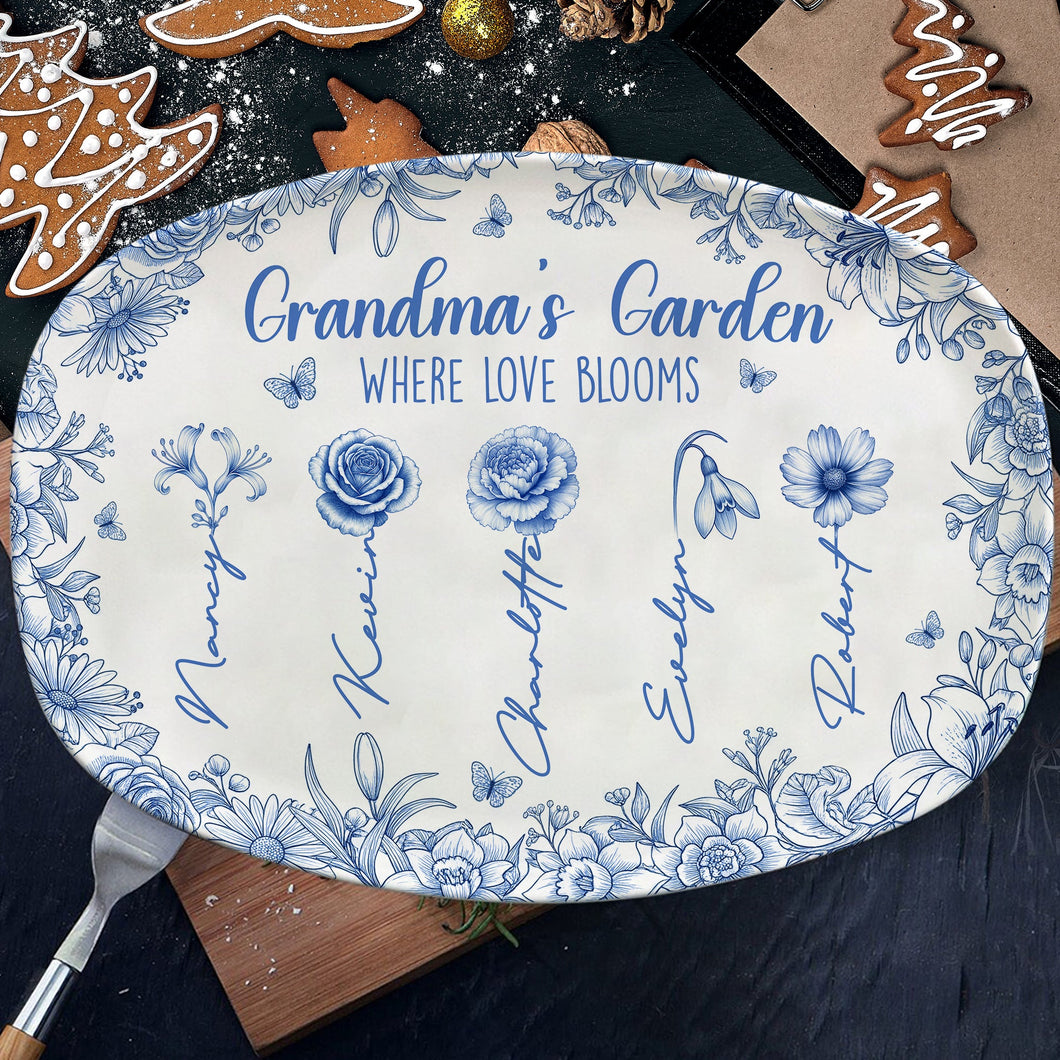 “Grandma's Garden: Where Love Blooms” - Personalized Birth Month Flowers Plate - Custom Gifts for Grandma and Family Plates PopCulturePrints