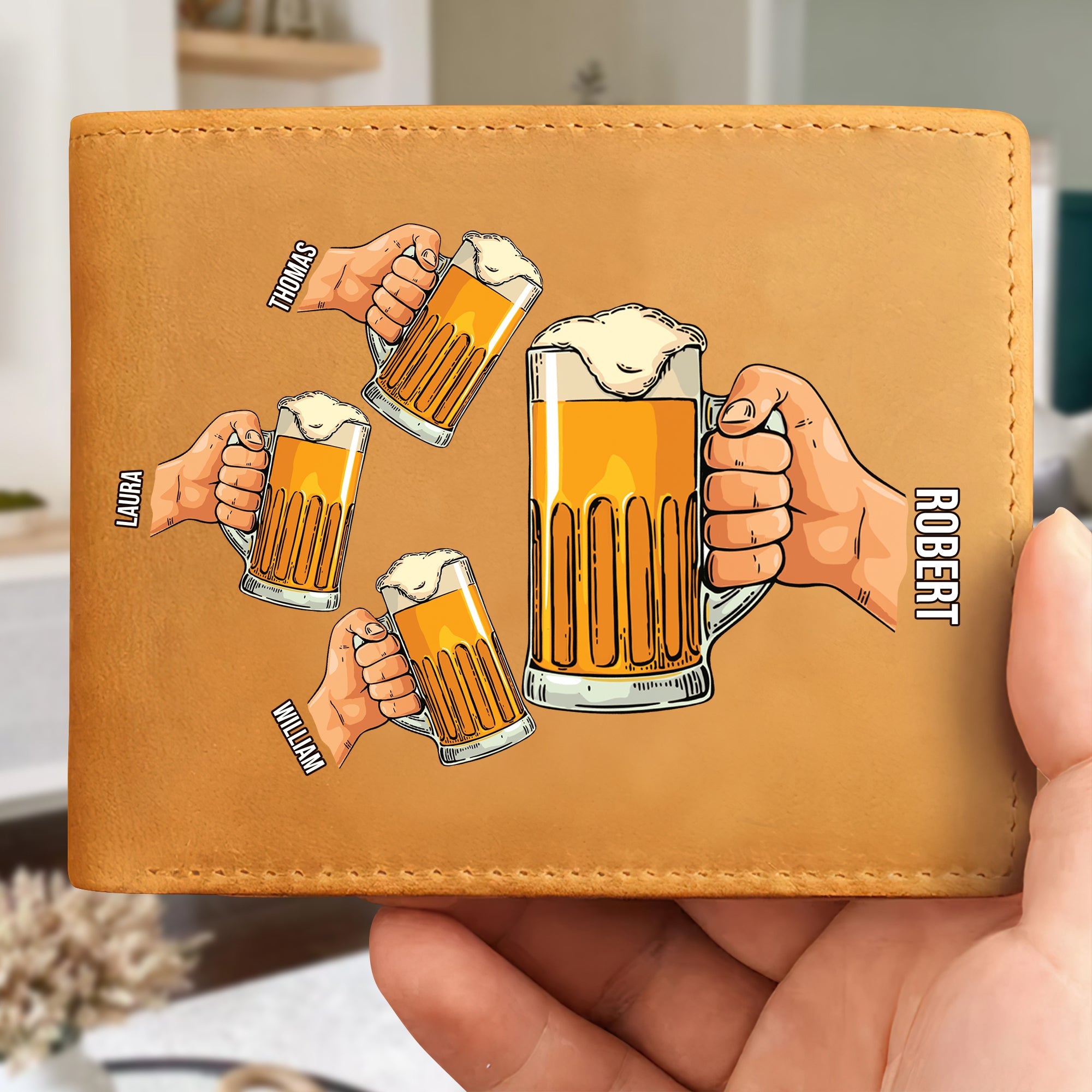 Personalized PU Leather Wallet for Dad - Beer Mug Design Leather Wallet PopCulturePrints