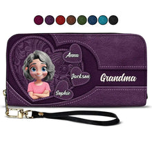 Load image into Gallery viewer, &quot;Cherish the Moments, Grandma&#39;s Heart Full of Love&quot; - Personalized Leather Long Wallet - Gift for Grandma, Mom, and Loved Ones Leather Long Wallet PopCulturePrints
