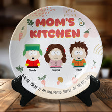 Load image into Gallery viewer, Mom&#39;s Kitchen Personalized Ceramic Round Plate - Unique Gift for Mom and Grandma Ceramic Round Plate PopCulturePrints
