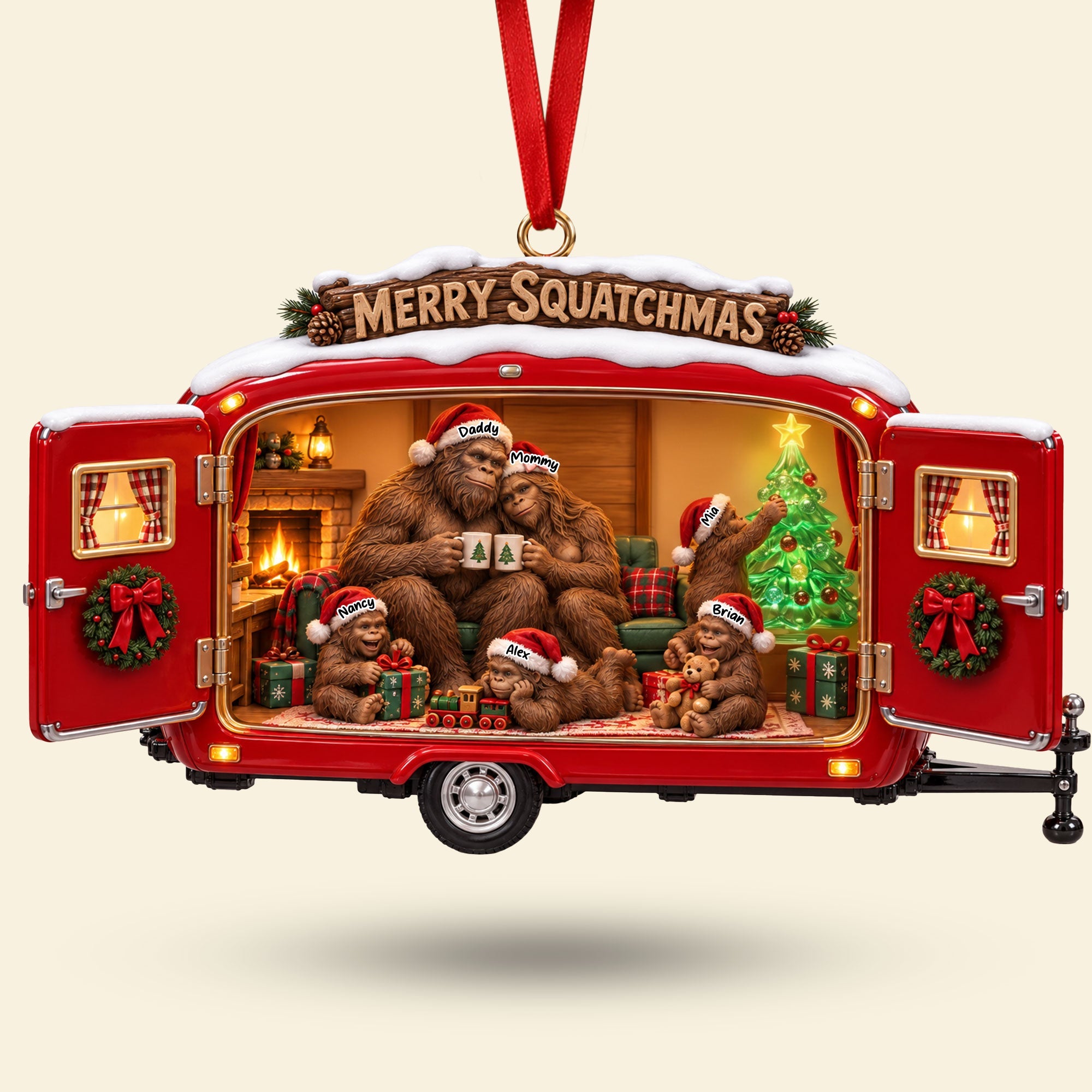 Celebrate Family Adventures with Our Personalized Cozy Camping Bigfoot Ornament - Perfect Holiday Gift for Bigfoot Enthusiasts