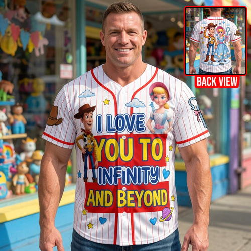 I Love You to Infinity and Beyond - Personalized Couple Baseball Jersey AOP Products PopCulturePrints