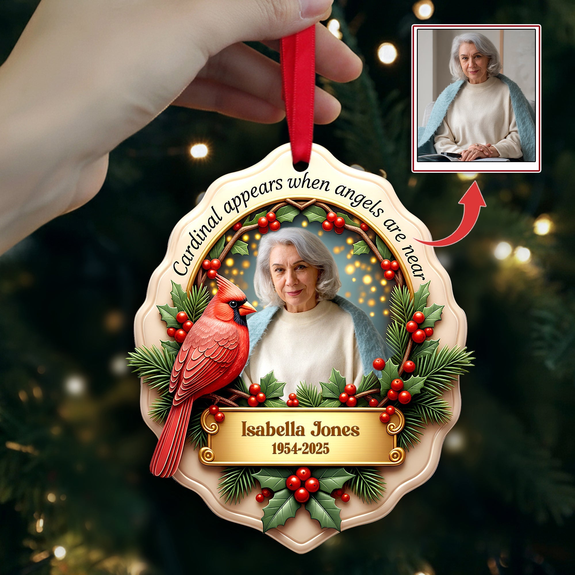 In Loving Memory Cardinal Ornament - Personalized Custom Photo Gift for Loved Ones Ornament PopCulturePrints