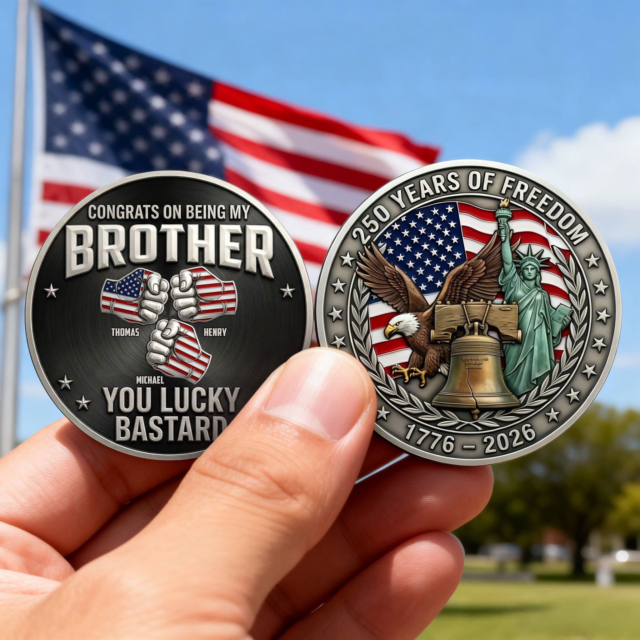 Celebrate Freedom with Personalized Brother Coin - A Unique Gift for Brothers! Coin PopCulturePrints