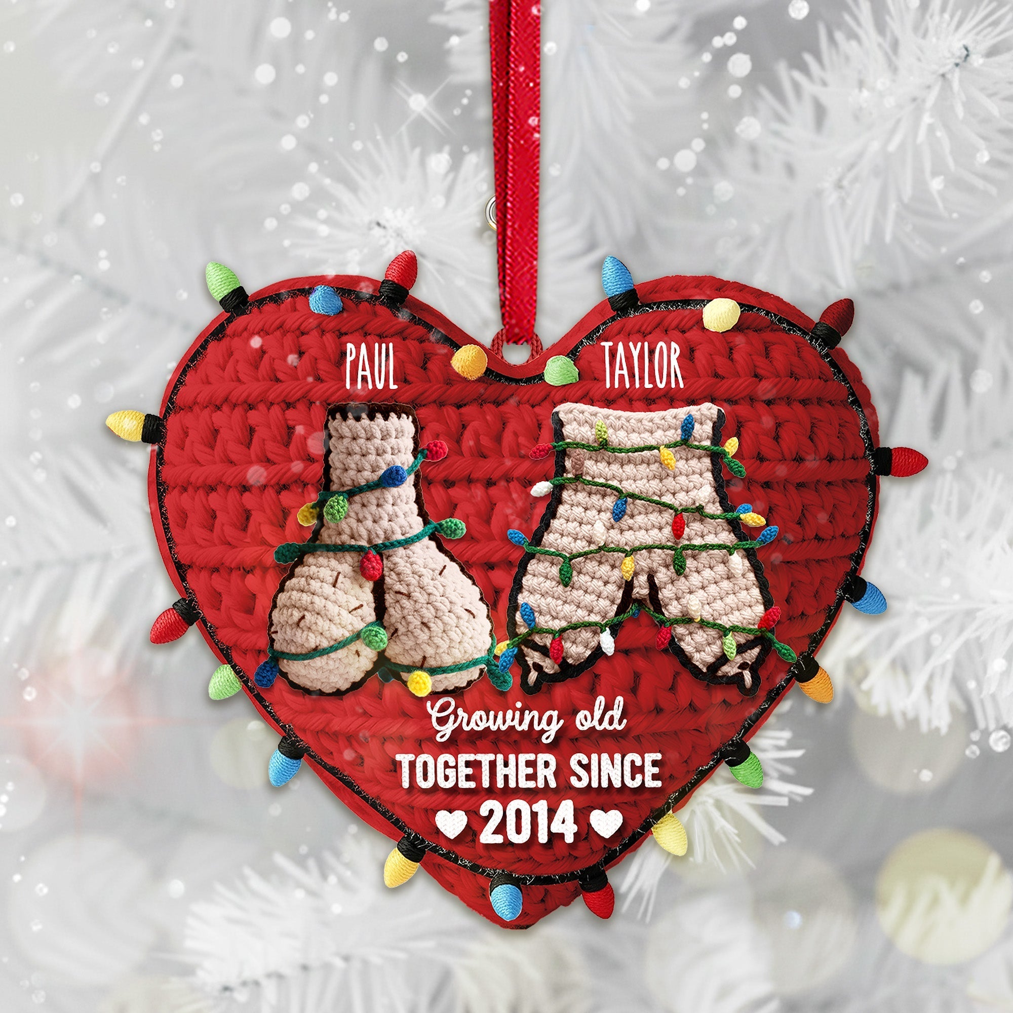 Growing Old Together Since 2014 - Personalized Christmas Ornament for Funny Couples Ornament PopCulturePrints