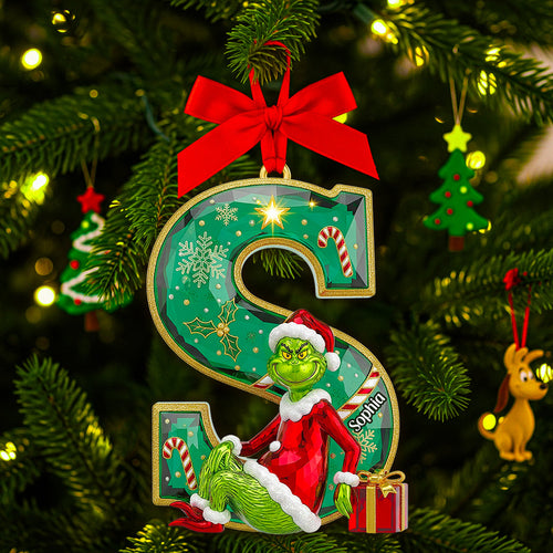 Celebrate the Season with Grinch! Personalized Green Crystal Alphabet Ornament - A Perfect Gift for Loved Ones Ornament PopCulturePrints